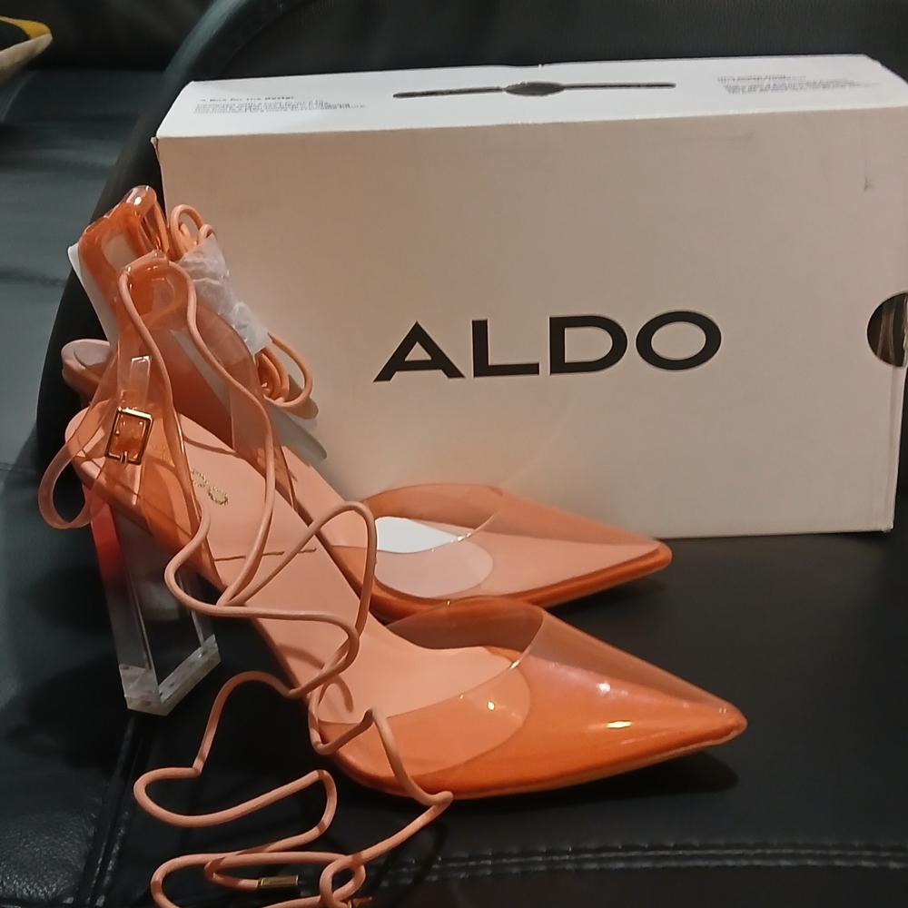 Aldo Orange Pointed-Toe Heels with Lace-Up Design